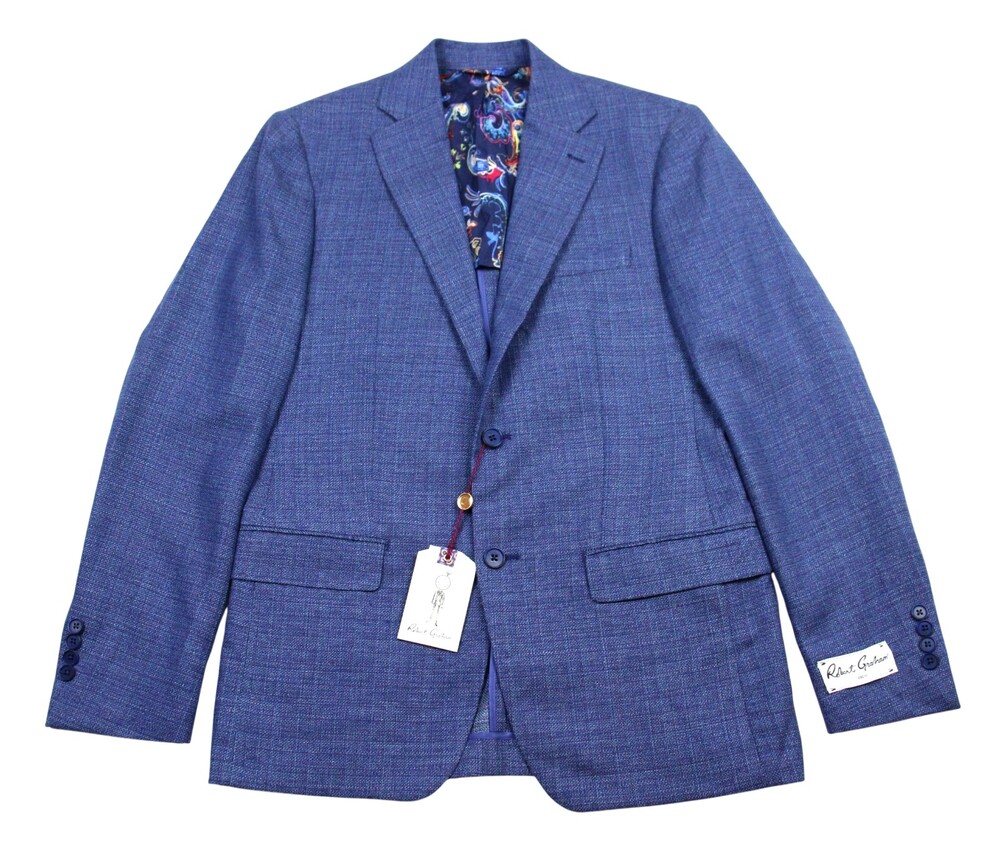 $698 Robert Graham Ringo Blue Mix Melange Sport Coat Blazer Jacket Mens Size 38R